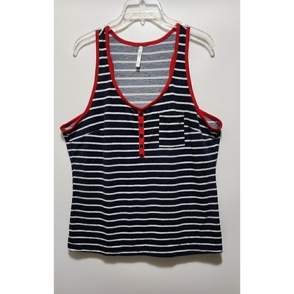 DNA Couture Womans Blue And White Striped, Red  Tank Top - Size 3X